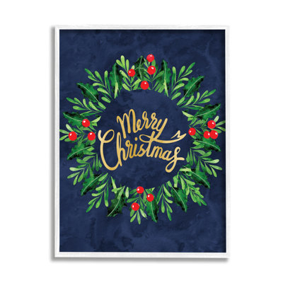 " Playful Red Holly Holiday Wreath Festive Merry Christmas "