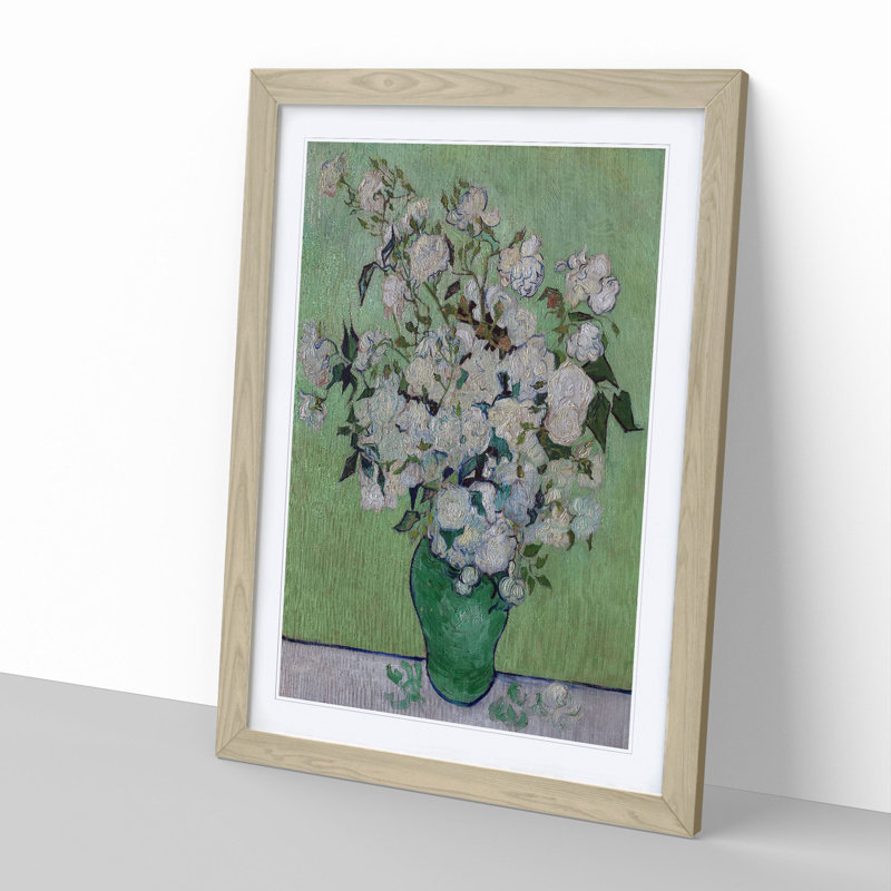 White Roses by Vincent Van Gogh - Picture Frame Painting, 65cm H x 48cm W x 2cm D, Oak Framed