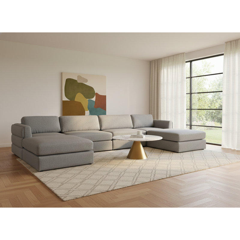 Canapé modulaire de coin symétrique de 152 po de largeur Howardine, Tissu gris texturé en lin