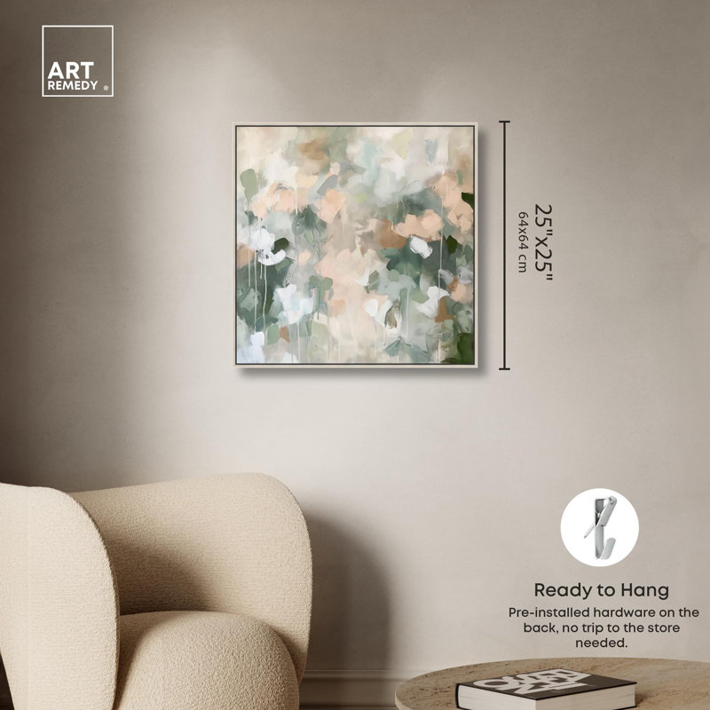 «Earth & Emerald Rhythm Canvas Minimal Abstracts» par Art Remedy, Encadrement argenté, H 25 po x l 25 po x P 2 po
