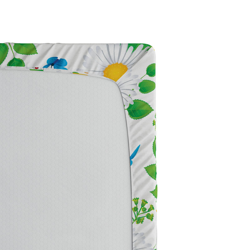 Ladybugs Fitted Sheet, Twin Fitted Sheet, Green/White Floral