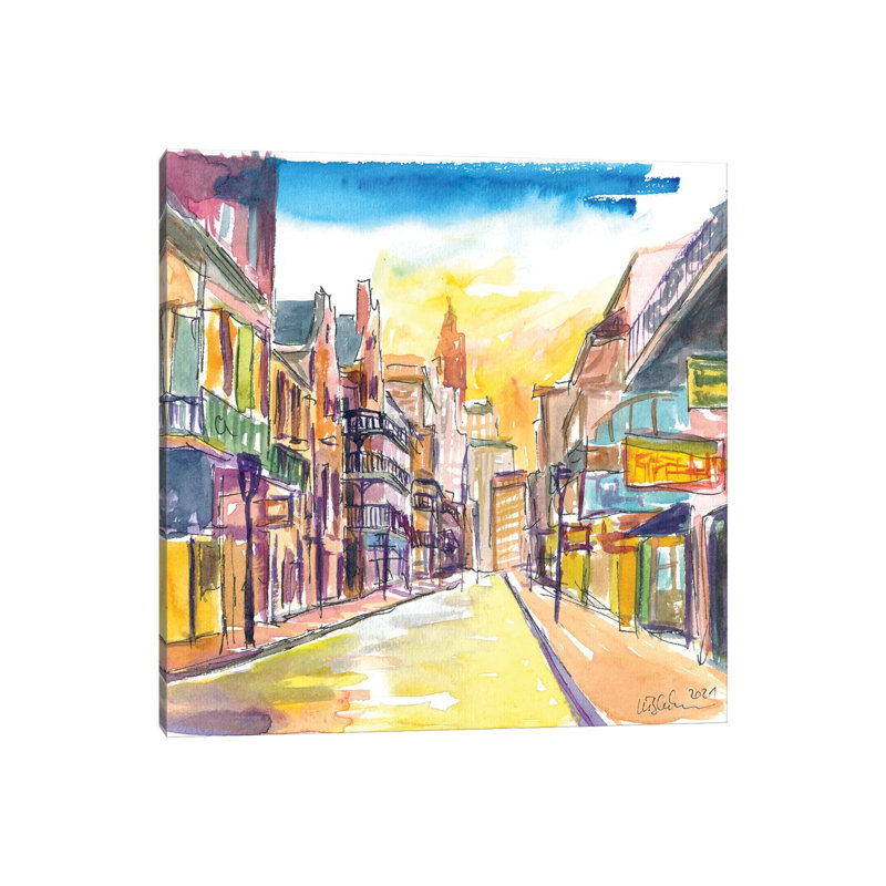 New Orleans Bourbon Street Scene at Sunrise by Markus & Martina Bleichner - Wrapped Canvas Painting 1 Piece Wrapped Canvas Painting