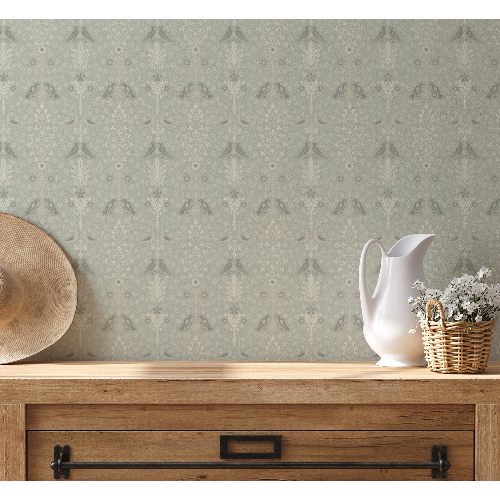 Yuki Osada Damask Wallpaper, Soft Green