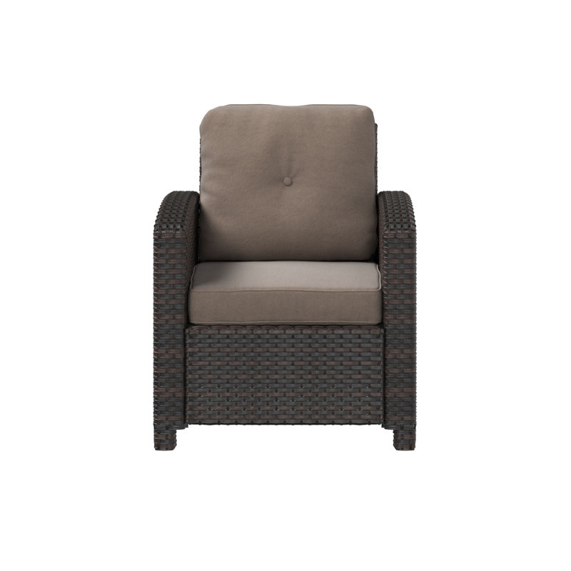 Miles Patio Sense Miles Club Chair Patio Armchair with Khaki Cushions durable & Fade Resistant - Mocha Wicker