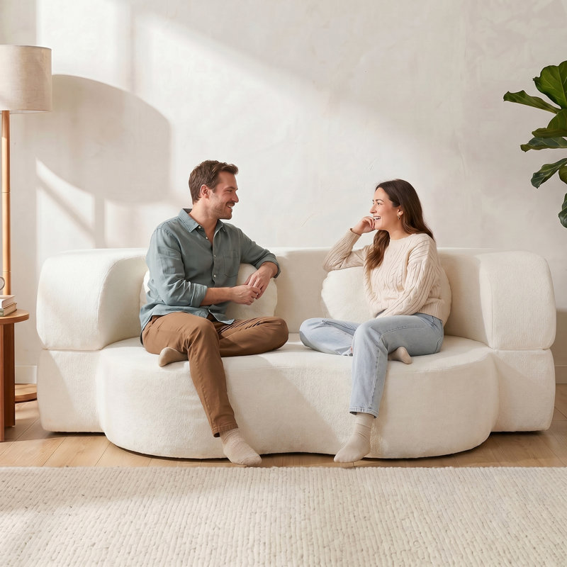  77" Upholstered Convertible Sofa Couch, White
