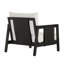 Fauteuil club d'extérieur, structure en bois d'acacia avec accents textilène noir, coussins blancs hydrofuges pour patio / cour arrière / terrasse