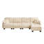 Canapé en forme de L en chenille avec 4 coussins, repose-pieds mobile et garniture capitonnée matelassée de conception ergonomique, canapé à assise profonde facile à assembler pour le salon, le bureau, un appartement, beige crème-133931563-133931571