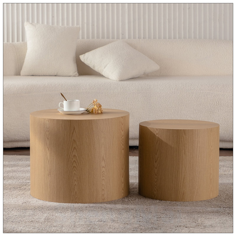 Ensemble de 2 tables basses gigognes rondes modernes en bois pour petit salon et chambre à coucher, écologiques et durables