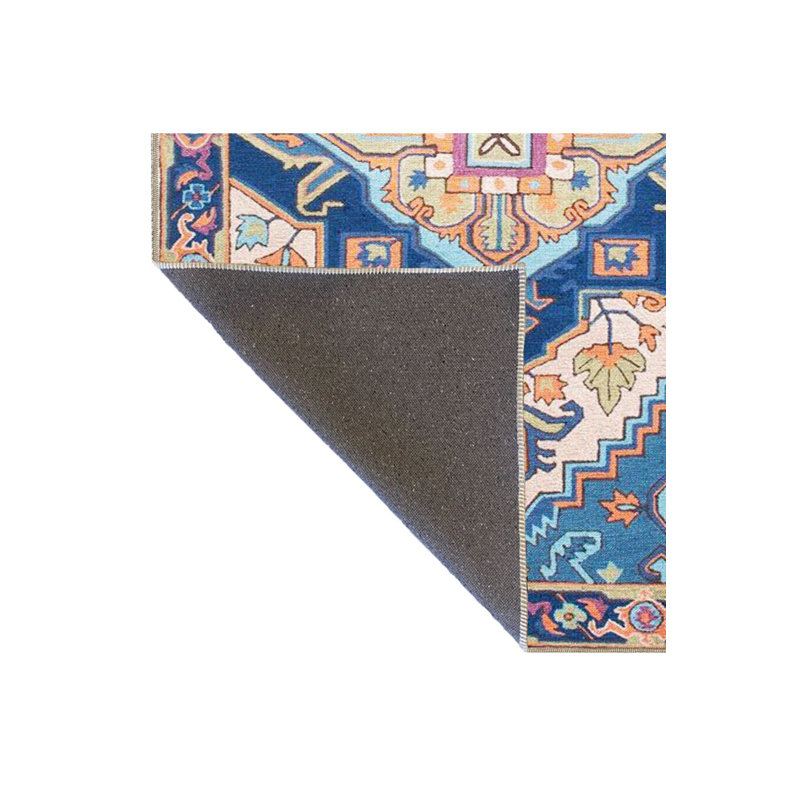 Tapis tissé traditionnel lavable à motifs bleus, Sous-tapis rectangulaire de 3 pi 3 po x 4 pi 11 po