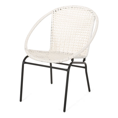 2 chaises d'extérieur - Faux, structure en fer, blanche et noire, agréable et élégante, 29,6 po de profondeur x 25,48 de largeur, 32,57 de hauteur, 17 po de dimensions de l'assise, 2 pièces en fer, Comfort Fashion, l 29,6 po x l 25,48 po x H 32,57 po