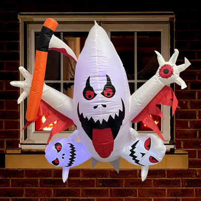 4.5 Ft Halloween Inflatables Scary 3 Ghosts Broke Out From Window, Spooky Inflatable Toy, Blow Ups 3 Ghosts With Built-In Color Changing LED For Party