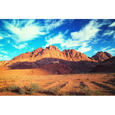 House On Hill In Desert Next To Mountain - Beautiful Landscape by Karamba70 - Wrapped Canvas Print