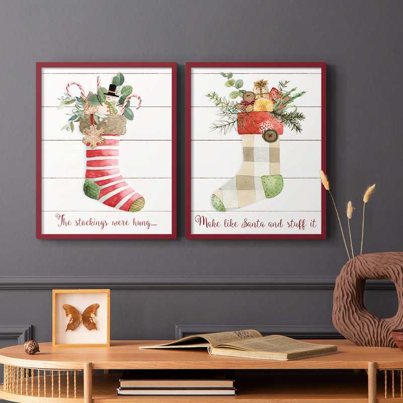 Comfy Cozy Stocking III - reproduction encadrée de qualité supérieure - prête à être accrochée - aucun clou requis - aucun clou requis