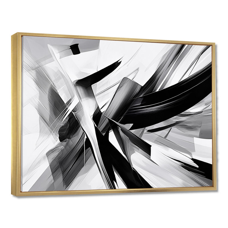 Abstrait abstrait vagues noires et blanches - Formes abstraites encadrées, H 16 po x l 32 po x P 1 po