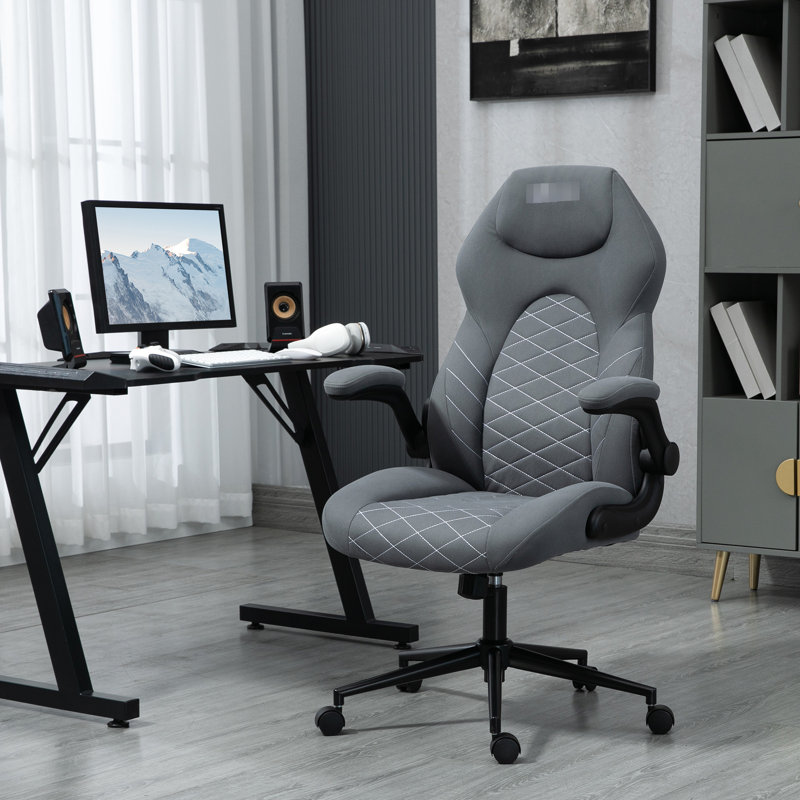 Fauteuil pivotant gris foncé avec dossier réglable et hauteur de siège élevée, chaise d'ordinateur grise pour plus de confort