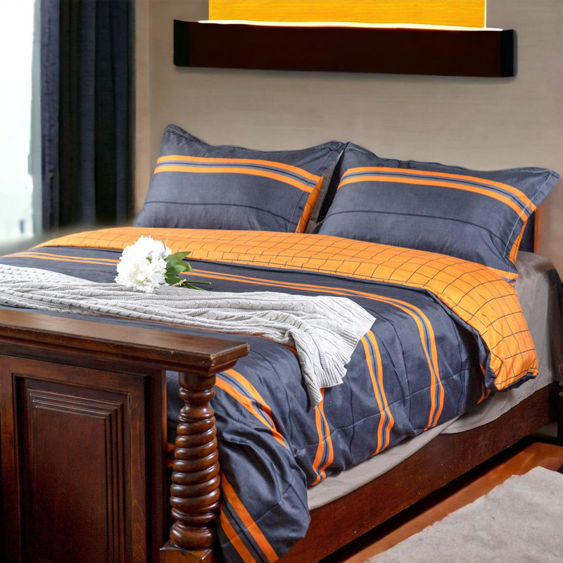 Ensemble de housse de couette réversible en microfibre orange / bleu 4 pièces 