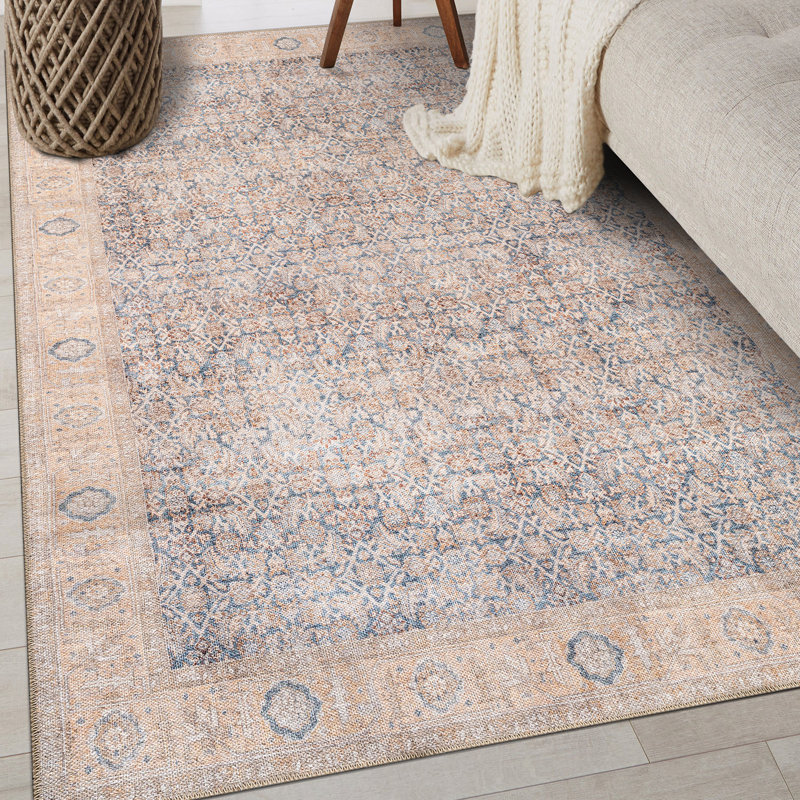 Tapis médaillon bleu délavé Elise, Rectangle 4pi x 6 pi