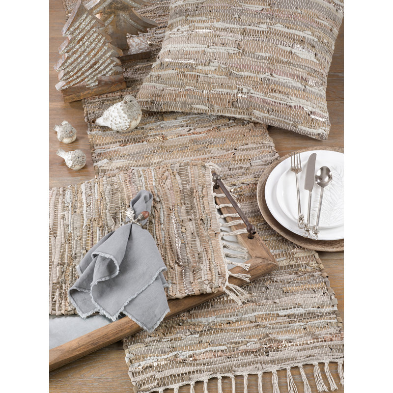 Natural Cotton and Leather Chindi Placemats, Set of 4