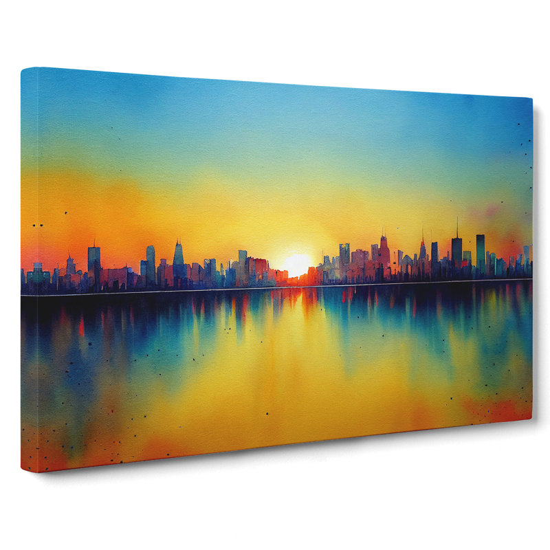 City Skyline Watercolour Abstract - Wrapped Canvas, 40cm H x 60cm W x 3cm D