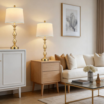 Set Of 2 Modern Table Lamps With USB A+C Ports And AC Outlet, 3-Way Touch Dimmable Bedside Lamps With LED Bulbs, Farmhouse Nightstand Lamps For Bedroom And Living Room