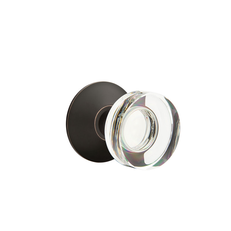 Ensemble de faux boutons Emtek avec rosette moderne et poignée moderne en verre à disque, Bronze huilé