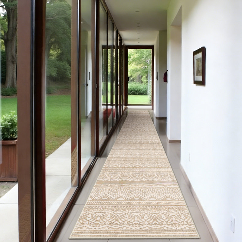 Rug Runners Washable - Moroccan Hallway Runner Rug Non Slip Kitchen Runner Low Pile Soft Indoor Floor Mat Front Door for Bedroom Entryway Laundry Beige