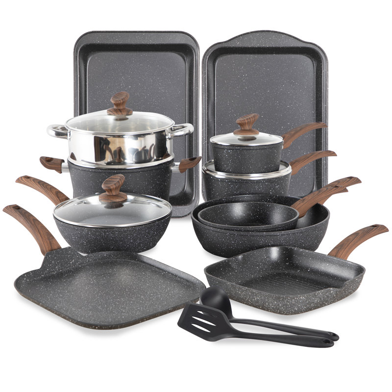 17 - Piece Non-Stick Aluminum Cookware Set, Grey/Natural