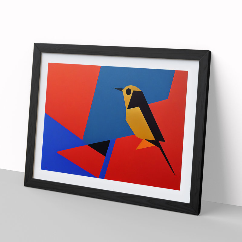 XH1022-7519X Robin Bird Abstract Vol.4 - Single Picture Frame Painting, Black , 46cm H x 64cm W x 2cm D