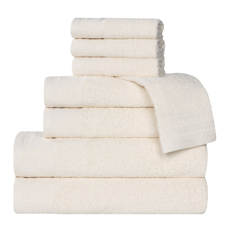 Ivory Honeycomb Textured Cotton 8 Piece Towel Set