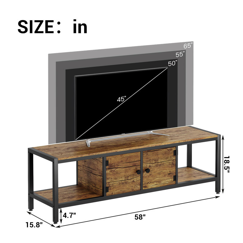 65"/58 "TV Stand for Television 75"/65", Entertainment Center Table with Adjustable Legs, TV Stand with Open Shelves & Doors