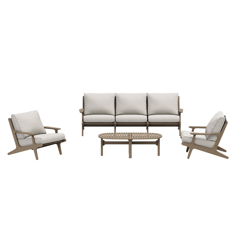 Ensemble de meubles d'extérieur en bois de teck Saratoga, 5 Pcs: Chair, Table, Cushions, Sofa, Beige