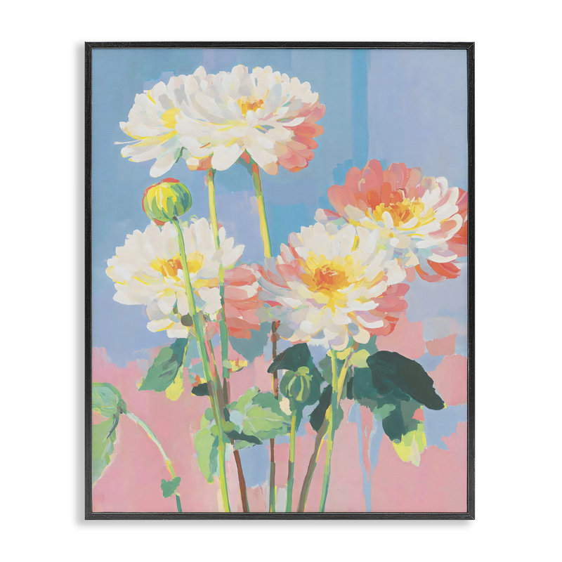 Impressions colorées de chrysanthèmes, giclée encadrée, design par Sissi et Seb, 14 x 11, Midnight Black Giclee Framed