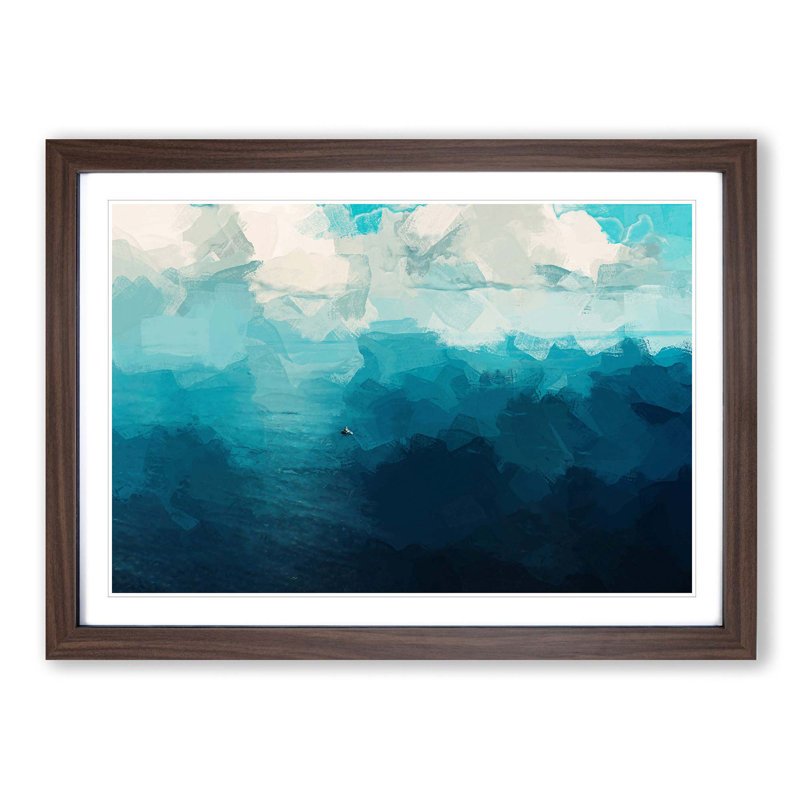 Boat out to Sea in Abstract - Picture Frame Painting Print, 36cm H x 48cm W x 2cm D, Walnut Framed