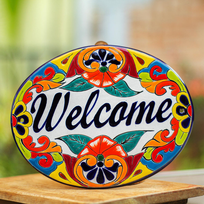 Plaque murale en céramique Talavera Welcome