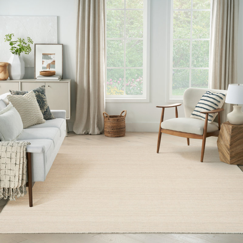 Anerinda Solid Hand Loomed Wool/Cotton Area Rug in Beige, Rectangle 10' x 14'