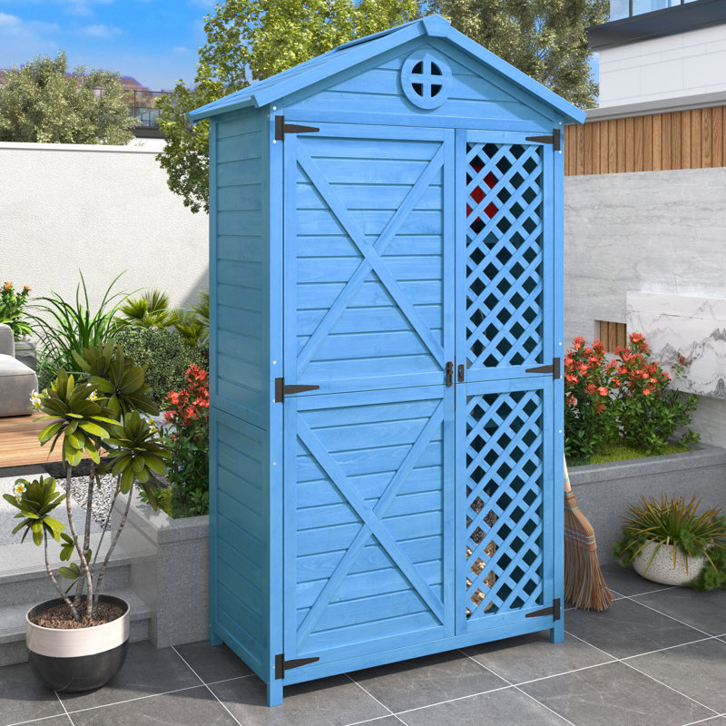 2 ft. W x 1 ft. 10 in. D Solid Wood Steep Slope Tool Shed, Blue