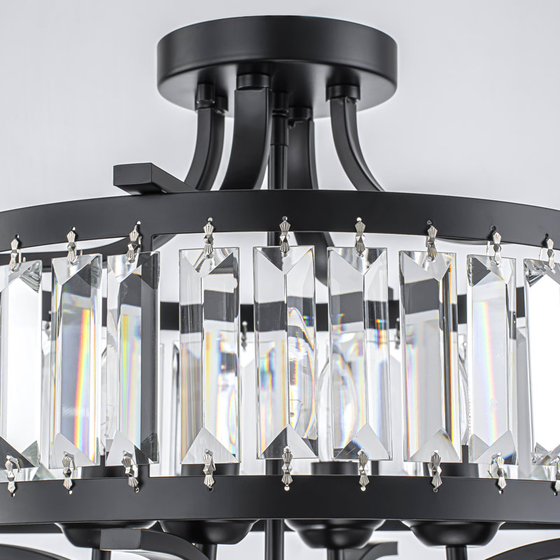Plafonnier encastré en cristal 4 lumières Elonso, Noir mat
