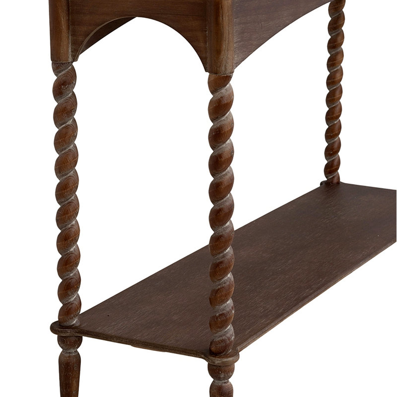 Console en bois avec pieds en spirale tournés et tablette inférieure
