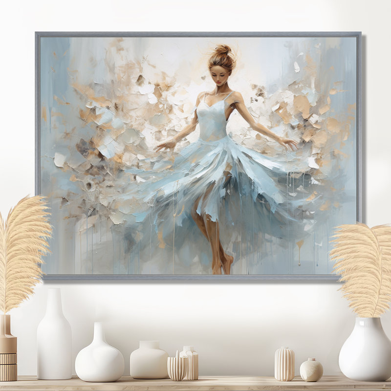«Blue Gold Minimalisme Ballerina», impression sur toile encadrée de ballet, H 12 po x l 20 po x P 1 po, Encadrement argenté