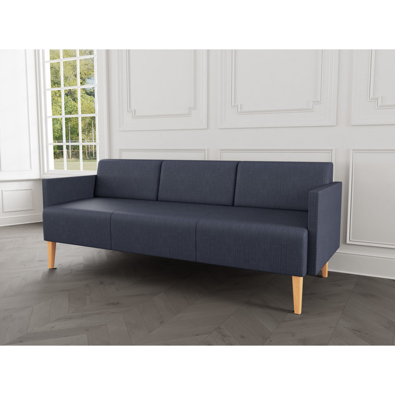 Luxe Lounge Reception Sofa, Plot Line Navy, Natural Wood