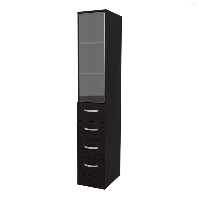 Armoire à linge 4 tiroirs avec porte vitrée