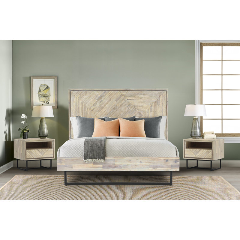 Ensemble de chambre à coucher 3 pièces en bois d'acacia naturel Breannie, Grand