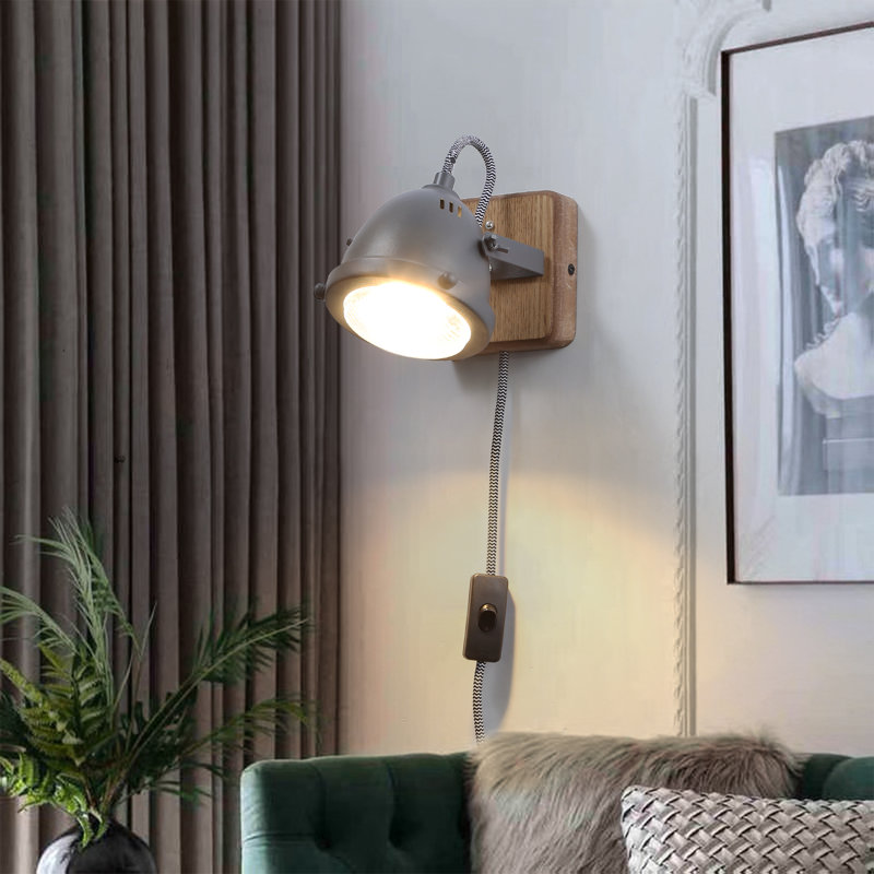 Industrial  Vintage Decorative Wall Mounted Lamp Plug In Cord With Switch And Gu10 Bulb-antique Retro Farmhouse Glass Shade Wood Metal Desk Sconce Light For Living Room, Kids Room, Bedroom,porch