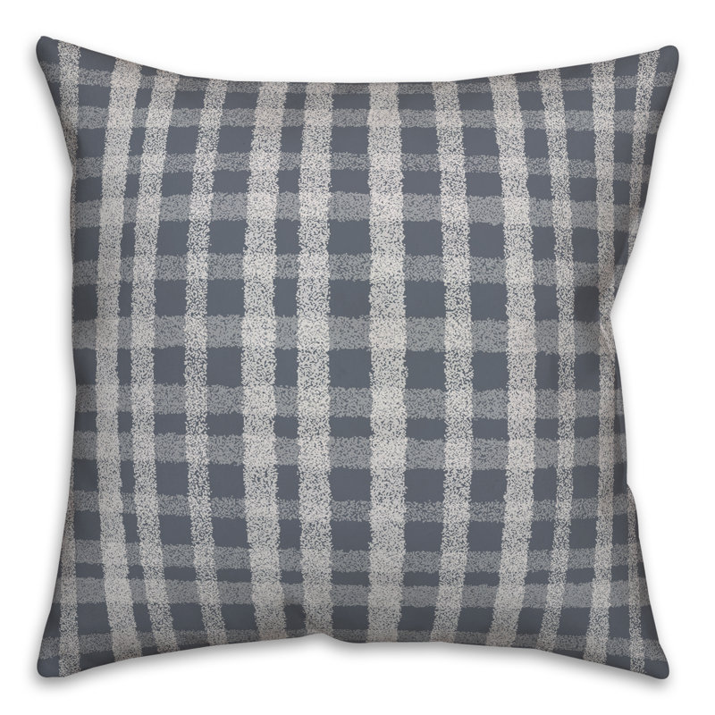 Plaid Outdoor Reversible Throw Pillow, Ardoise, H 18 po x l 18 po