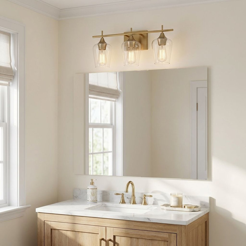 Breena Dimmable Vanity Light in Warm Brass, Clear, Warm Brass
