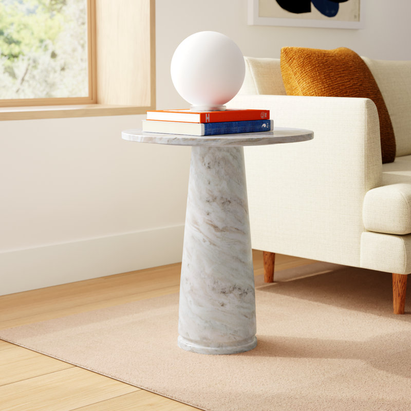 Daktari Marble End Table, White/Brown