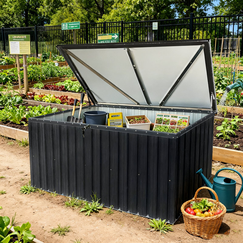 Large Outdoor Metal Storage Box - Garden/patio Storage Box With Durable Metal Frame | 72×34.8×37.4in,waterproof Roofs, Lockable Doors | Fits Garden/patio/terrace (stores Cushions/pillows/blankets/toys/tools) |  Must-have Garden Organizer