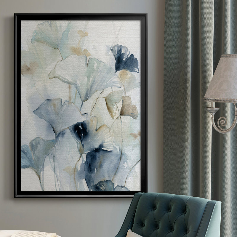 Indigo Ginkgo I - Peinture sur toile encadrée, H 42,5 po x l 30,5 po x P 1,5 po, Noir