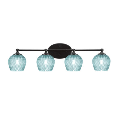 Sheffield 4 Light Bath Bar Shown In Black, 6" Turquoise Glass