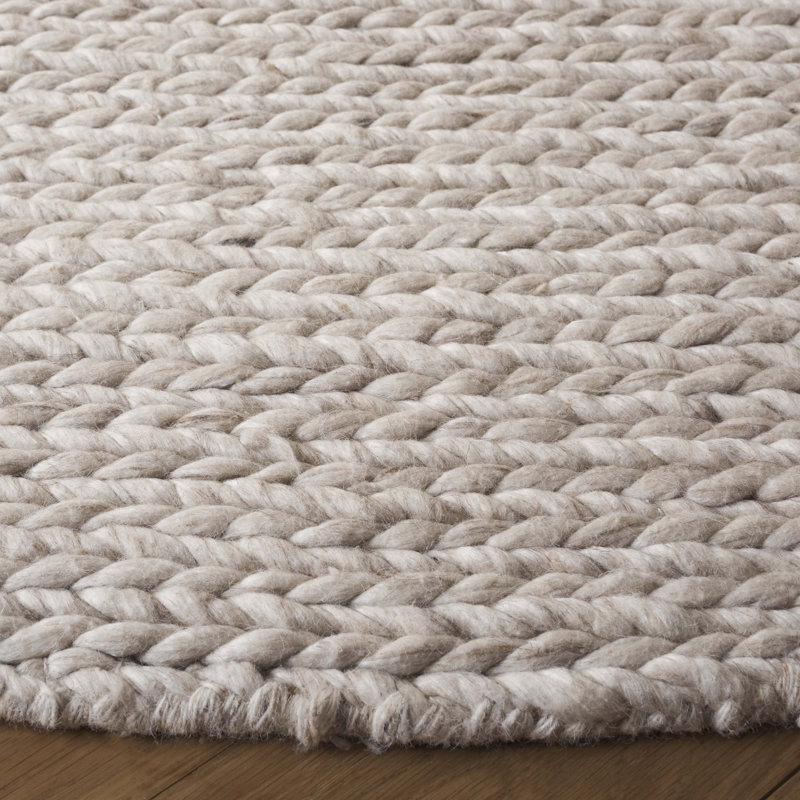 Tapis beige clair en laine, viscose et coton tissé à la main Jaydin Natura, Rond 6 pi